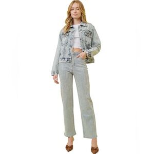 NEW blue b Light Wash Washed Allover Rhinestone High Waist Stretchy Denim Jeans